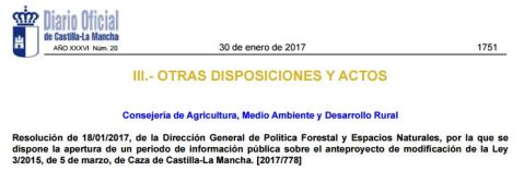 Modificación de la Ley de Caza de Castilla La Mancha